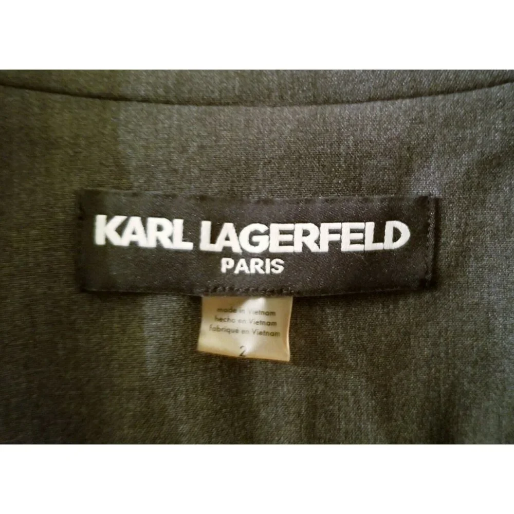 KARL LAGERFELD Paris Gray Blazer Jacket Sz 2 Single Breasted One Button Grey - Picture 2 of 9